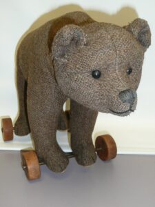 Early Wool 1920's Steiff Bear on Wheels, Button in Ear-13005