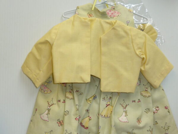 American Girl Size Green Print Dress w/Yellow Jacket and Hairbow