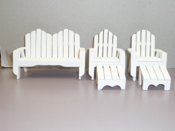 Miniature Dollhouse Size Adirondack Chairs & Bench