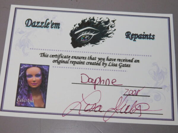 16” OOAK “Celestra” by Lisa Gates of Dazzle ‘em Repaints Certificate