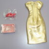 Dressmaker Details Couture Gold Dress w/Red & Clear Shoes