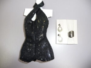 Integrity, Erin Chrome Noir Sequined Romper & Jewelry